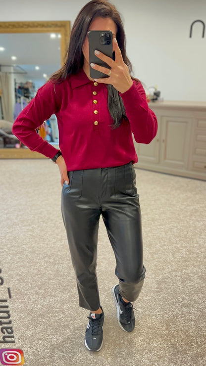 High waist, leather trousers - Black