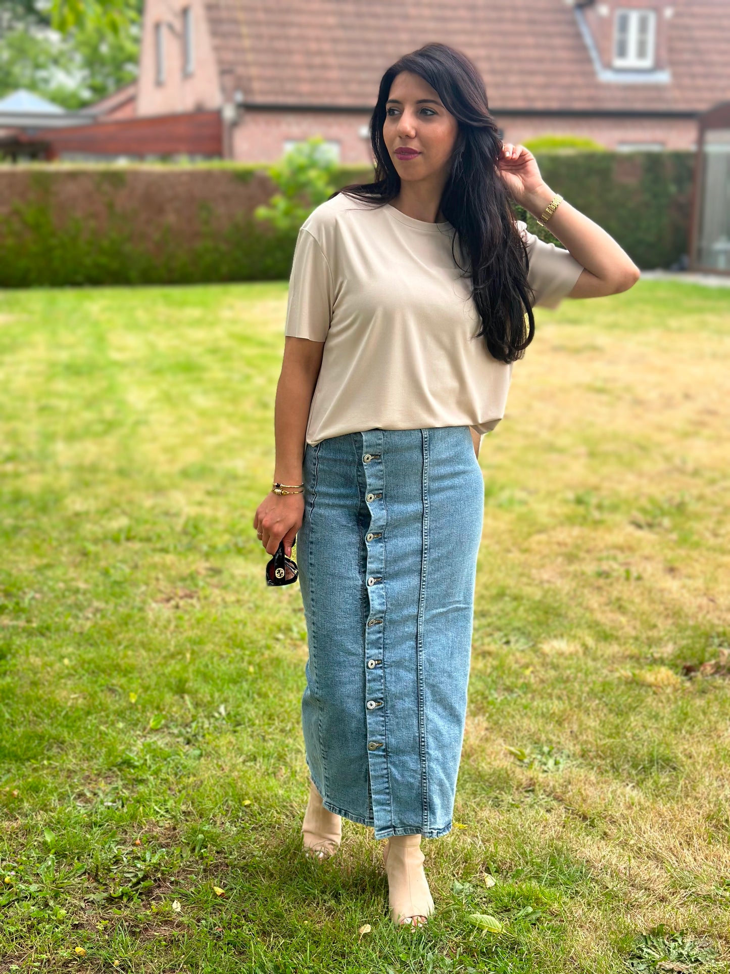 Buttons Denim Skirt