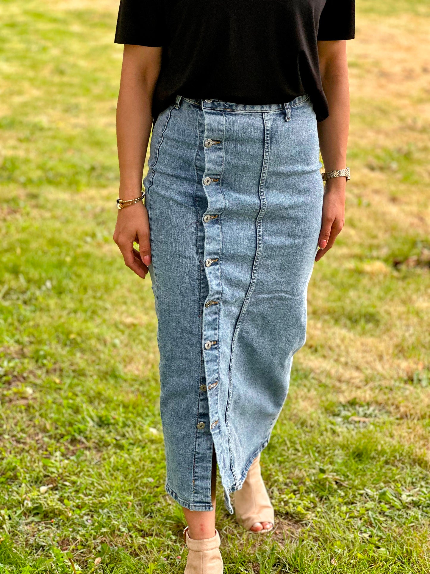 Buttons Denim Skirt