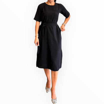 Allura Belted Black Maxi Dress with Pocket