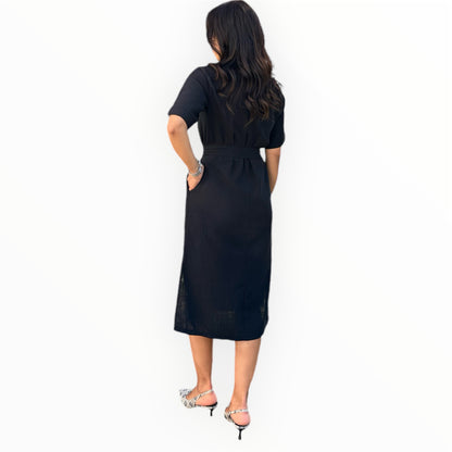 Allura Belted Black Maxi Dress with Pocket