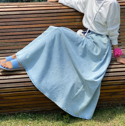 Long Cotton Jeans Skirt - Light Blue / Maxi Denim Rok