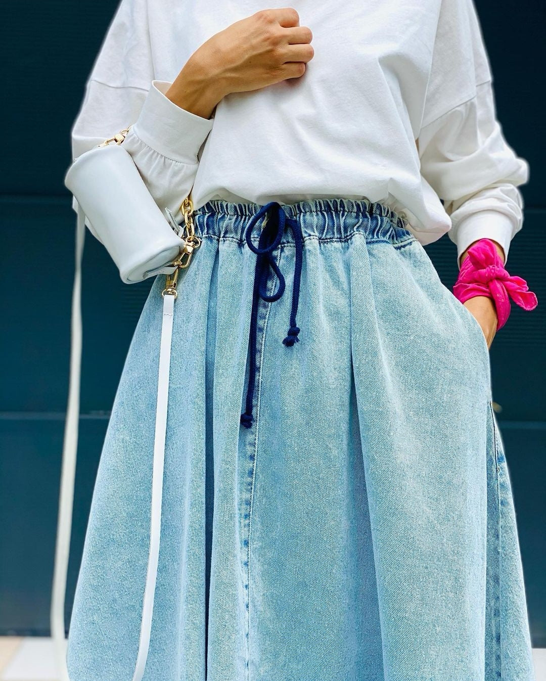 Long Cotton Jeans Skirt - Light Blue / Maxi Denim Rok