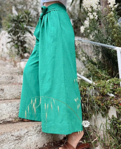 Green Linen Loose Trousers