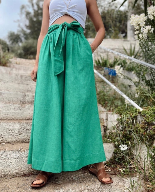 Green Linen Loose Trousers