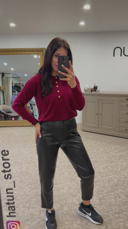 High waist, leather trousers - Black