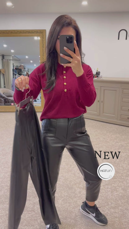 High waist, leather trousers - Black