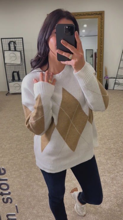 Argyle Sweater Oversize - Beige