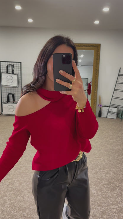 Sweater with detachable collar - Wine Red