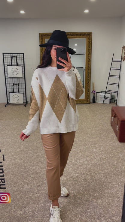 Argyle Sweater Oversize - Beige