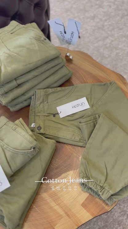 Green cotton jeans