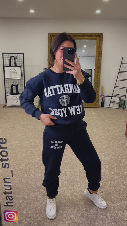 Basic Sweatshirt & Jogger Comfy Set - Navy Blue