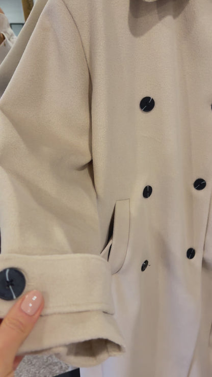 Luxury, epaulette sleeve, wool and cotton beige coat