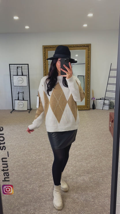 Argyle Sweater Oversize - Beige