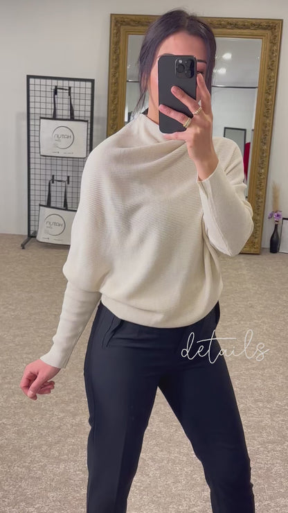 Batwing sleeve, knit sweater, solid color - Off White