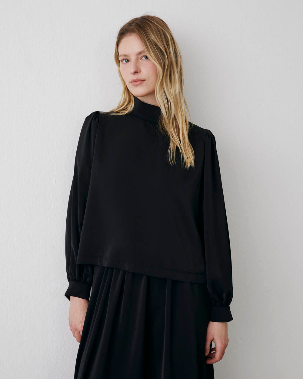 Black Basic Blouse with Side Slit