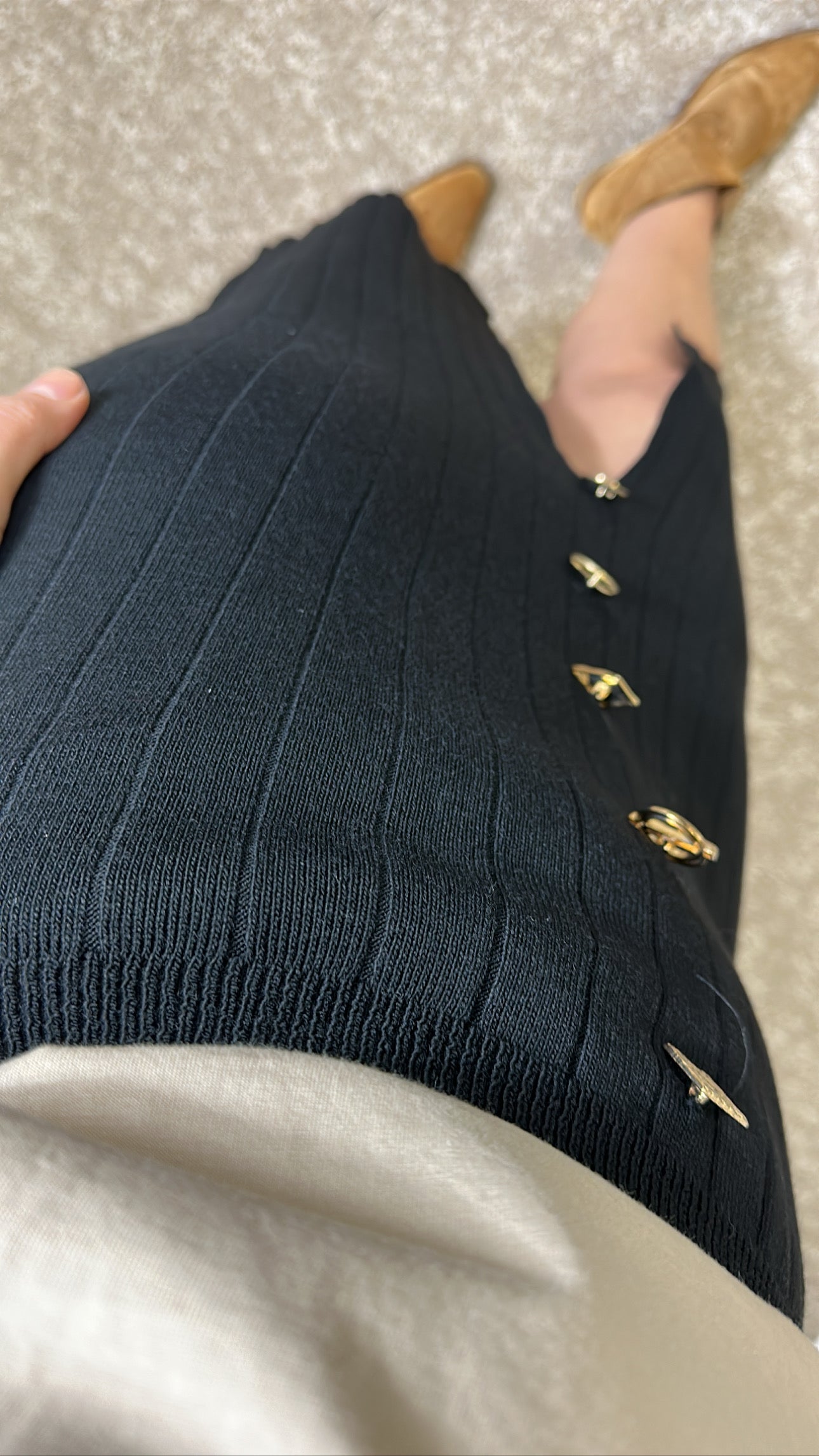 Pencil Skirt With Slit and Gold Buttons - Black