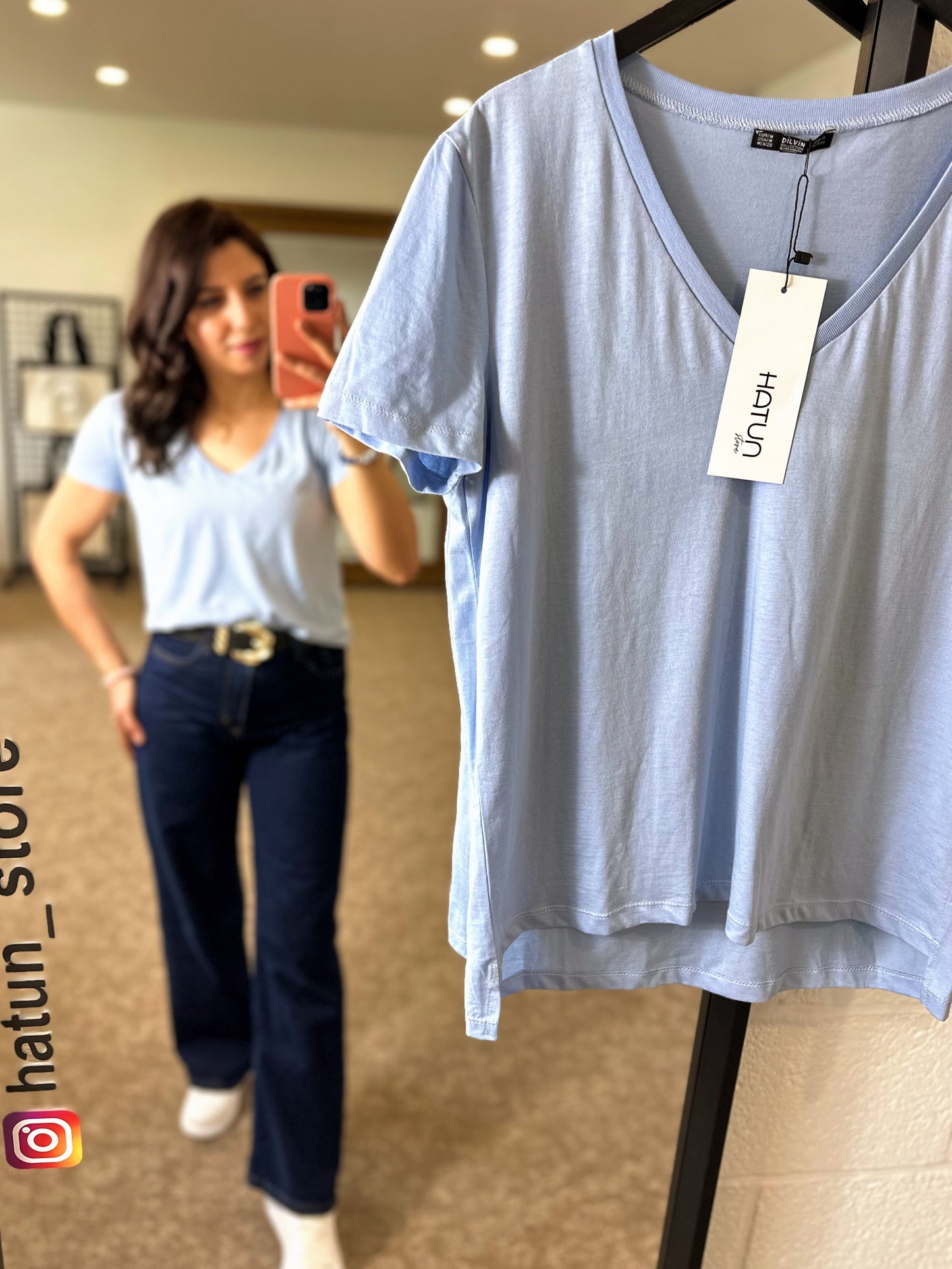 V Neck Baby blue T-shirt  -Short Sleeve