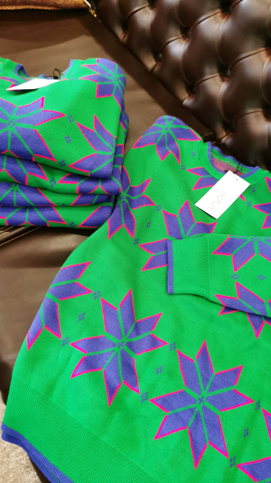 Leaf  Print Sweater - Benetton Green