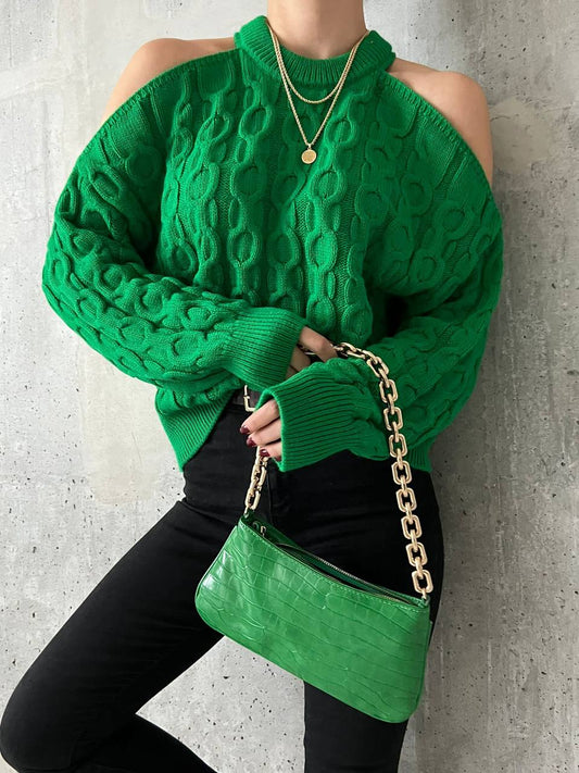 Benetton Green Open Shoulder Knit Sweater