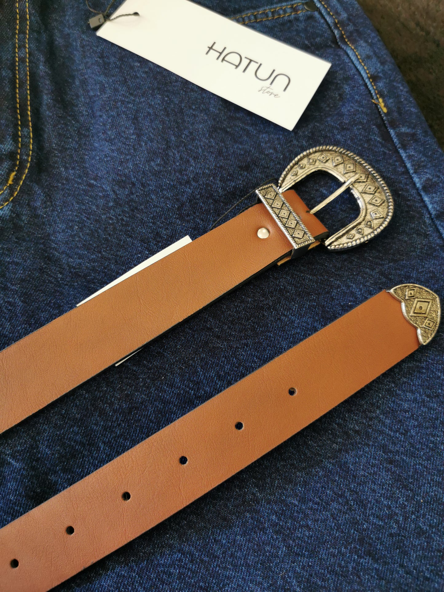 3,5 cm wide leather belt brown - silver buckle